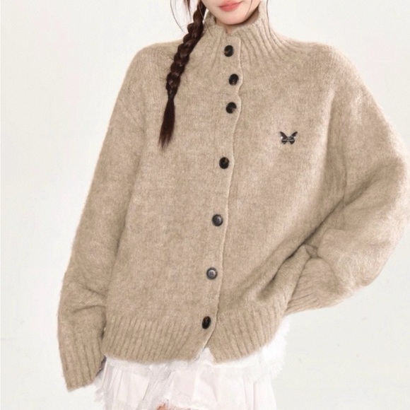 Sweaters - Women's Beige Button-Up Sweater